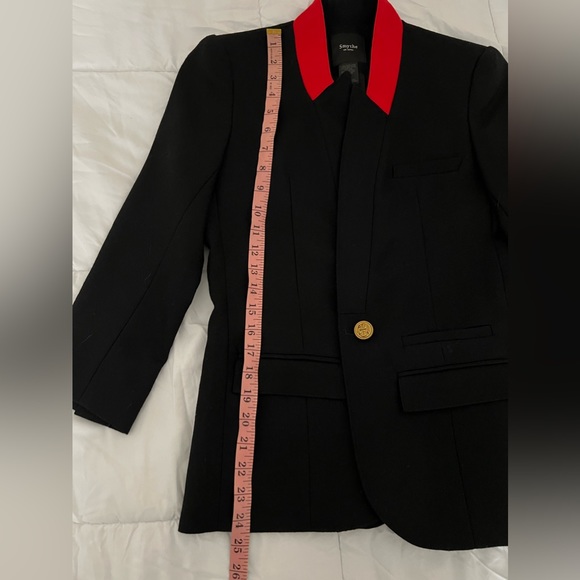 Orig $798 EUC Smythe One Button Poppy Red Lapel Black Blazer Size 2 - Picture 8 of 11